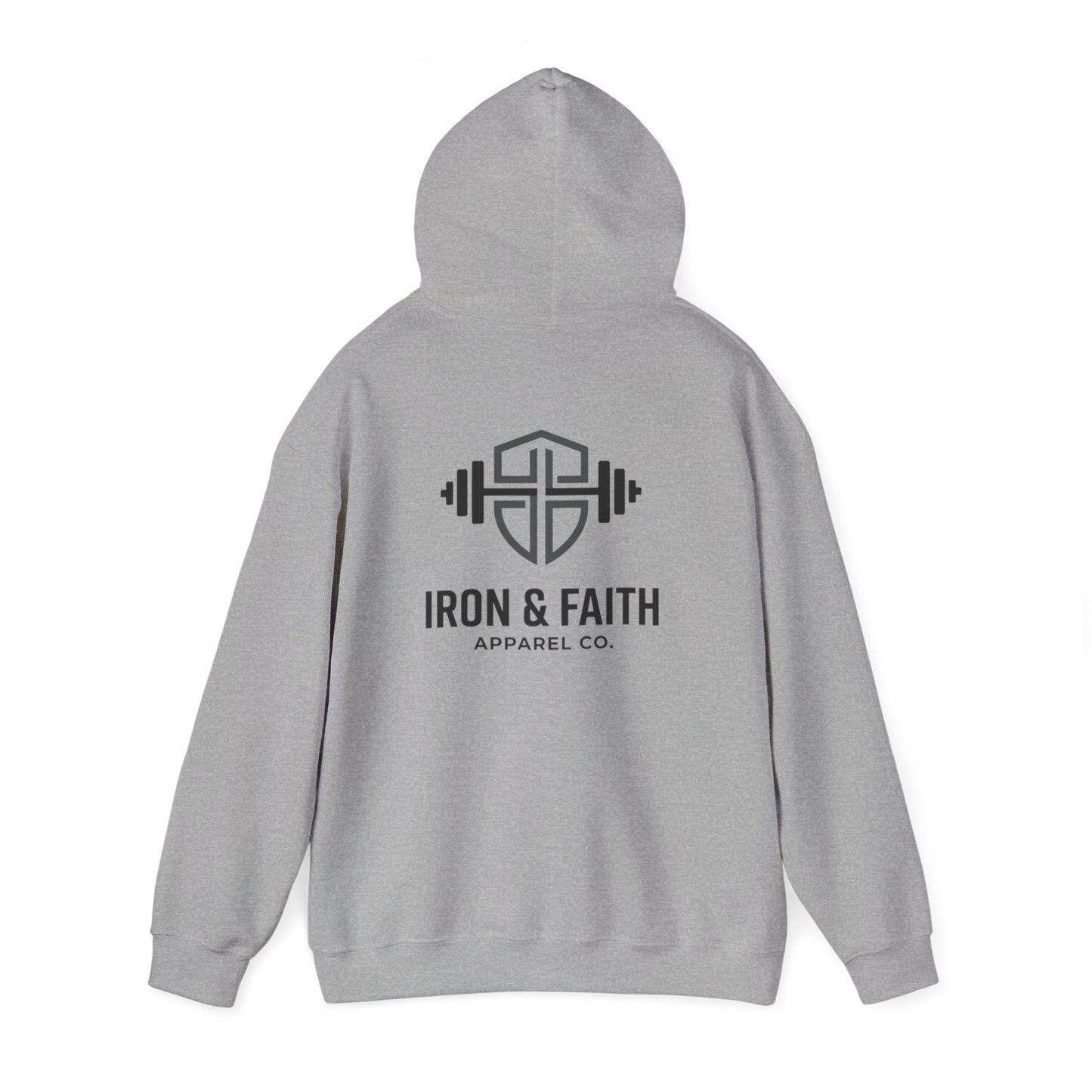 Iron & Faith Hoodie — Gym Faith Pullover with Barbell Logo